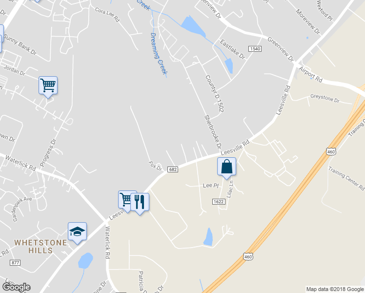 map of restaurants, bars, coffee shops, grocery stores, and more near 83 Lynx Drive in Lynchburg