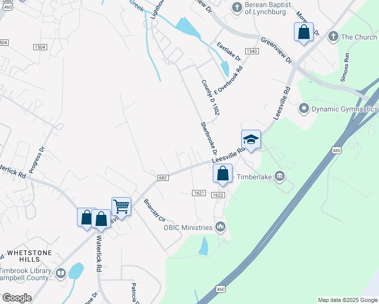 map of restaurants, bars, coffee shops, grocery stores, and more near 78 Cavalier Court in Lynchburg