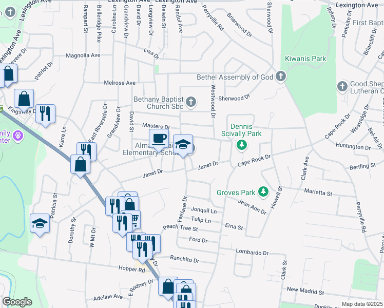 map of restaurants, bars, coffee shops, grocery stores, and more near 1360 Randol Avenue in Cape Girardeau