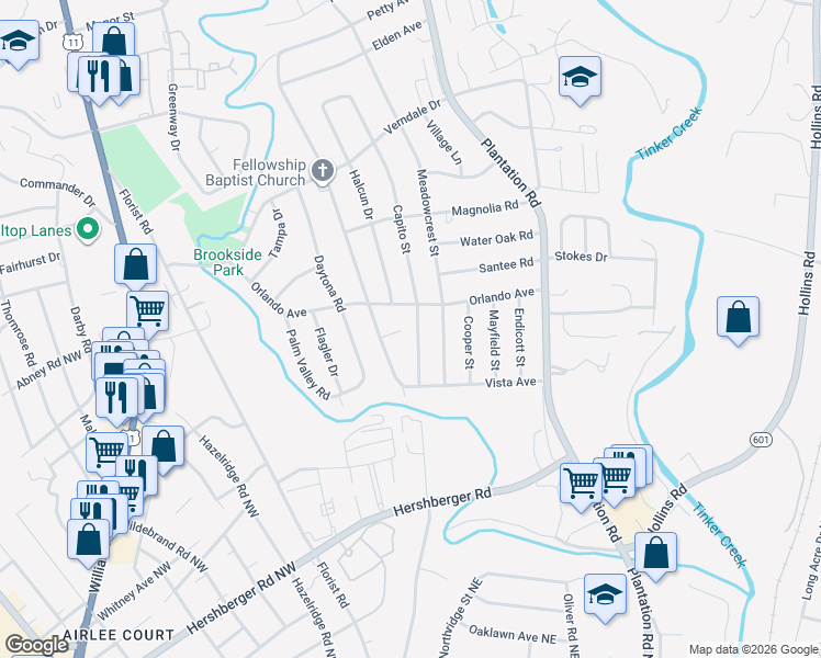 map of restaurants, bars, coffee shops, grocery stores, and more near 5404 Capito Street in Hollins