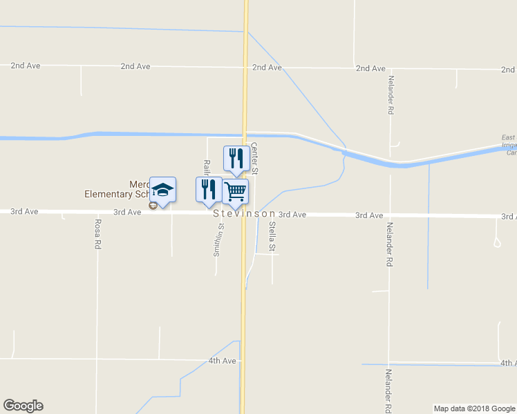 map of restaurants, bars, coffee shops, grocery stores, and more near 2776 Center Street in Stevinson