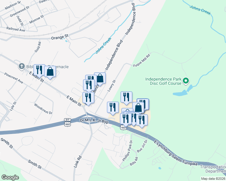 map of restaurants, bars, coffee shops, grocery stores, and more near 1344 Lowry Street in Bedford