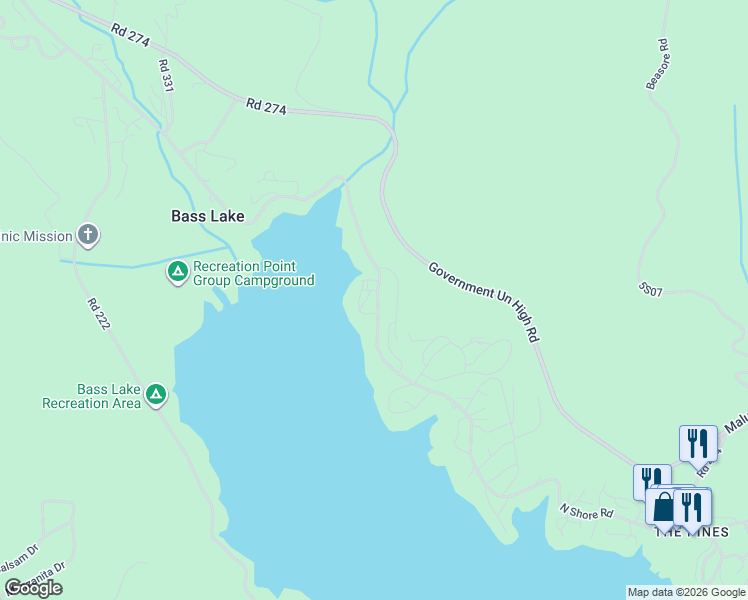 map of restaurants, bars, coffee shops, grocery stores, and more near 53637 Road 432 in Bass Lake