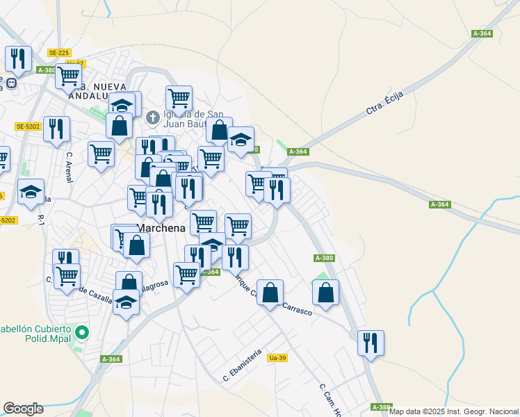 map of restaurants, bars, coffee shops, grocery stores, and more near 6 Calle Sancho Dávila in Marchena