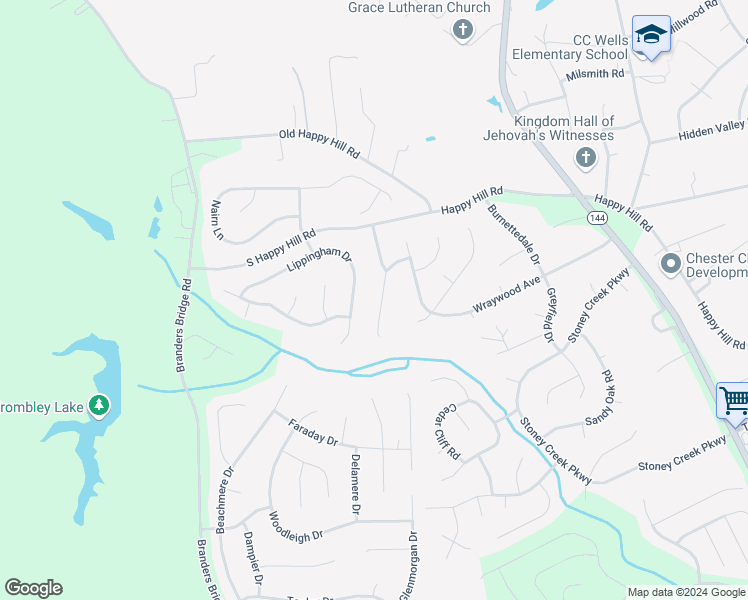 map of restaurants, bars, coffee shops, grocery stores, and more near 14018 Old Hampstead Court in Chester