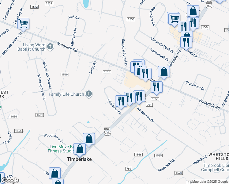 map of restaurants, bars, coffee shops, grocery stores, and more near 93 Greenwell Court in Lynchburg
