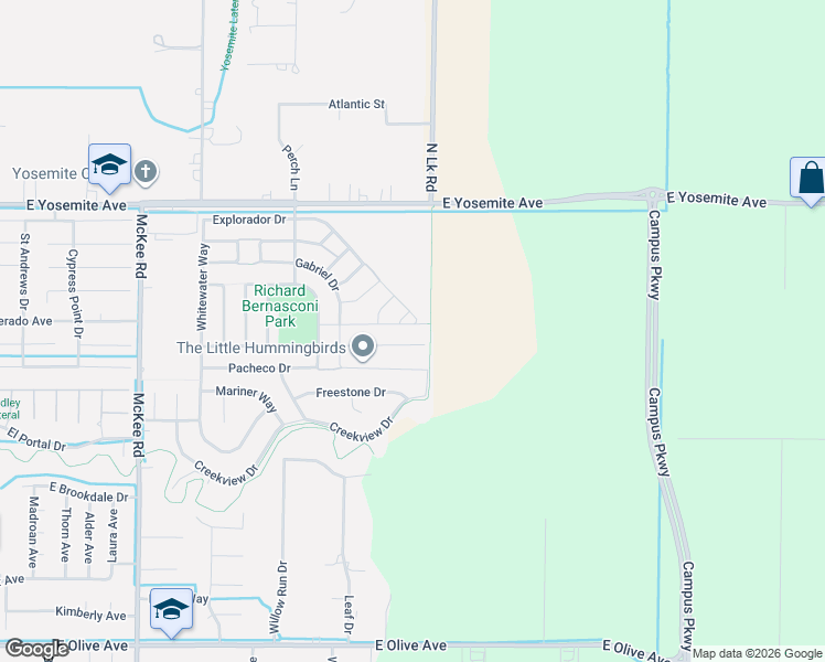 map of restaurants, bars, coffee shops, grocery stores, and more near 2482 Valdes Drive in Merced