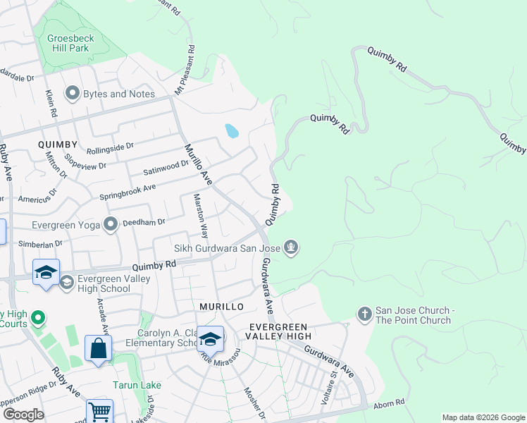 map of restaurants, bars, coffee shops, grocery stores, and more near 3668 Summit Ridge Court in San Jose