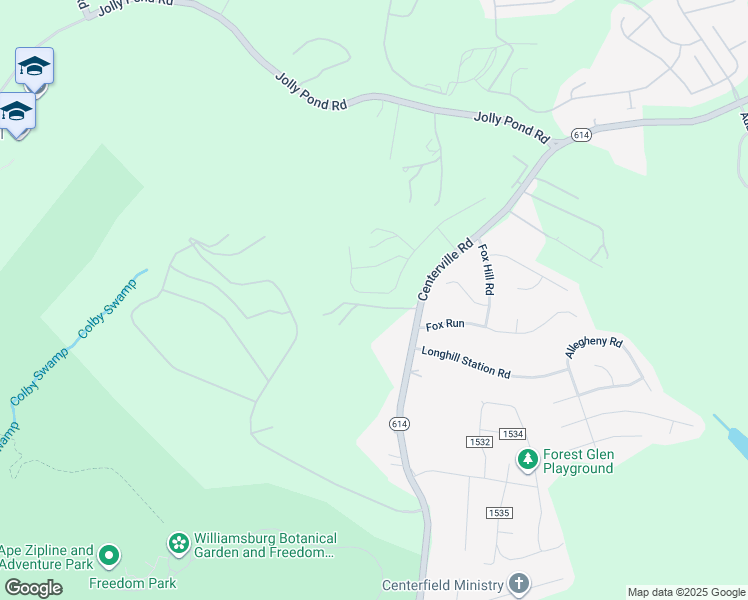 map of restaurants, bars, coffee shops, grocery stores, and more near 6033 John Jackson Drive in Williamsburg