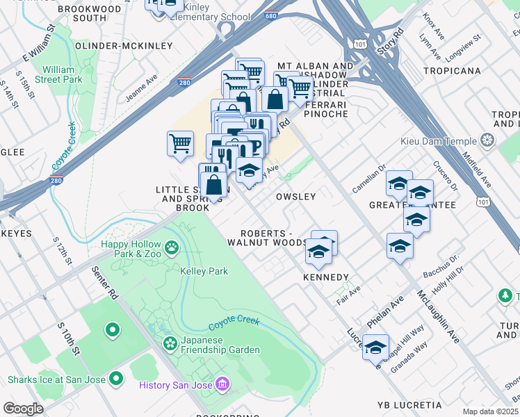 map of restaurants, bars, coffee shops, grocery stores, and more near 941 Bellhurst Avenue in San Jose