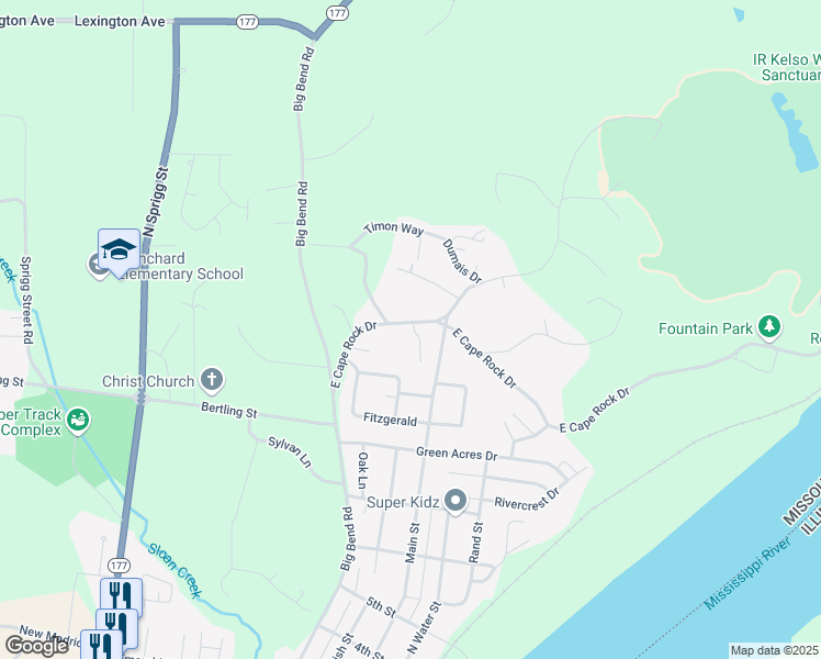 map of restaurants, bars, coffee shops, grocery stores, and more near 415 East Cape Rock Drive in Cape Girardeau