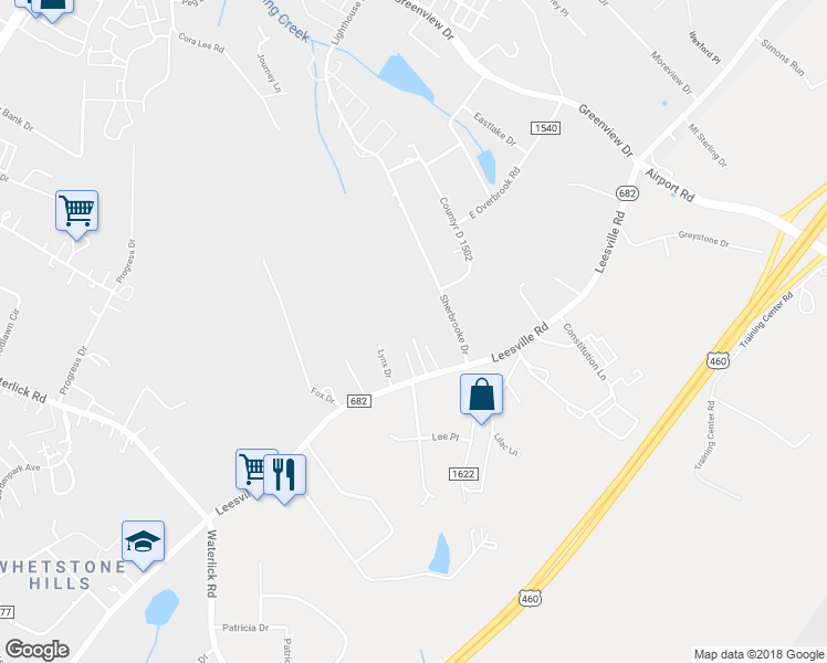 map of restaurants, bars, coffee shops, grocery stores, and more near 115 Cavalier Court in Lynchburg