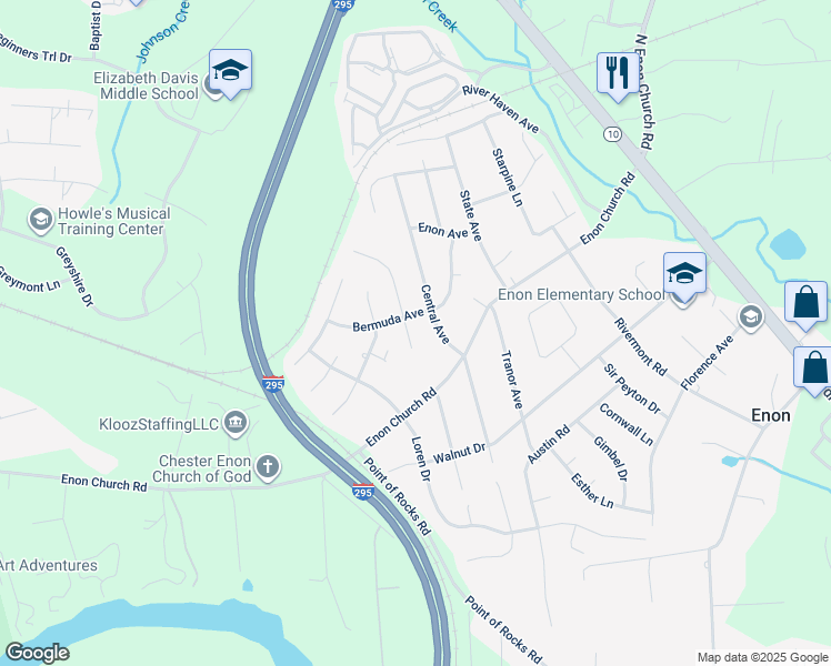 map of restaurants, bars, coffee shops, grocery stores, and more near 14305 Bermuda Court in Chester