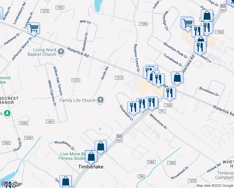 map of restaurants, bars, coffee shops, grocery stores, and more near 281 Greenwell Court in Lynchburg
