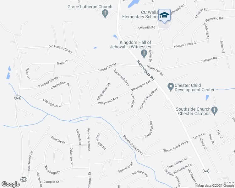 map of restaurants, bars, coffee shops, grocery stores, and more near 4600 Wraywood Avenue in Chester