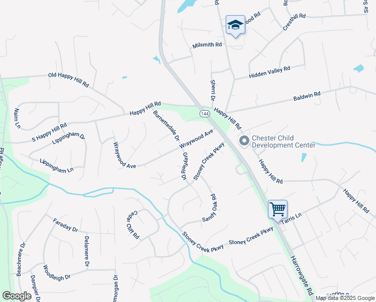 map of restaurants, bars, coffee shops, grocery stores, and more near 13505 Greyfield Drive in Chester