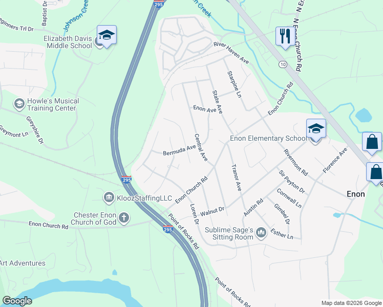 map of restaurants, bars, coffee shops, grocery stores, and more near 14303 Bermuda Court in Chester