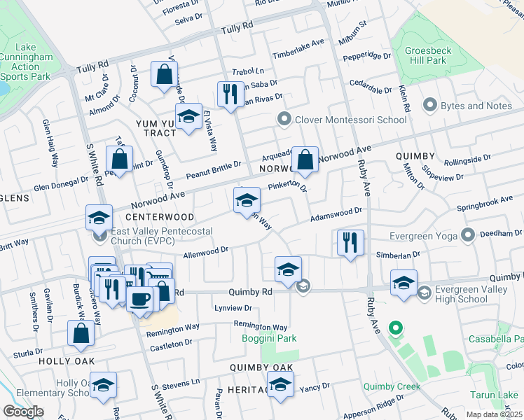map of restaurants, bars, coffee shops, grocery stores, and more near 3288 Remington Way in San Jose