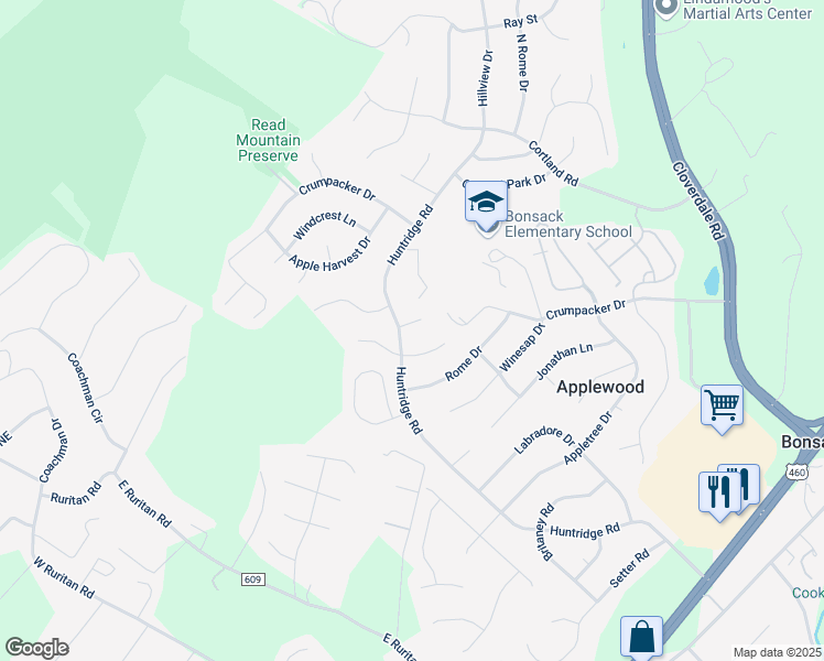 map of restaurants, bars, coffee shops, grocery stores, and more near 5609 Palmer Green Circle in Roanoke