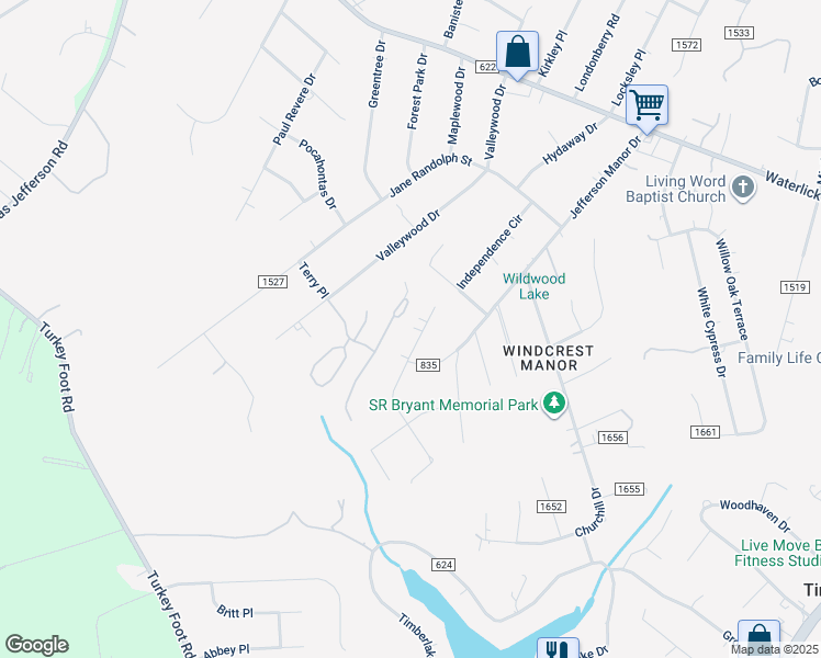 map of restaurants, bars, coffee shops, grocery stores, and more near 61 Royal Court in Forest