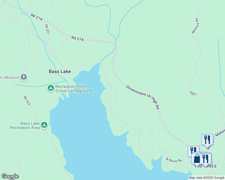 map of restaurants, bars, coffee shops, grocery stores, and more near 53637 Road 432 in Bass Lake