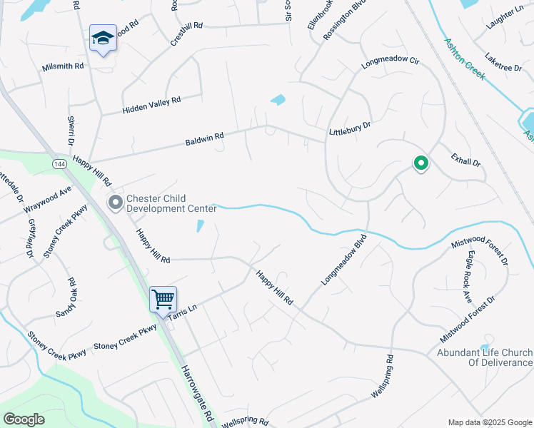 map of restaurants, bars, coffee shops, grocery stores, and more near 14031 Happy Hill Rd in Chester