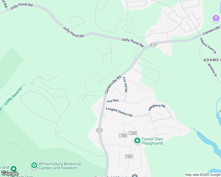 map of restaurants, bars, coffee shops, grocery stores, and more near 3826 Fox Hollow in Williamsburg