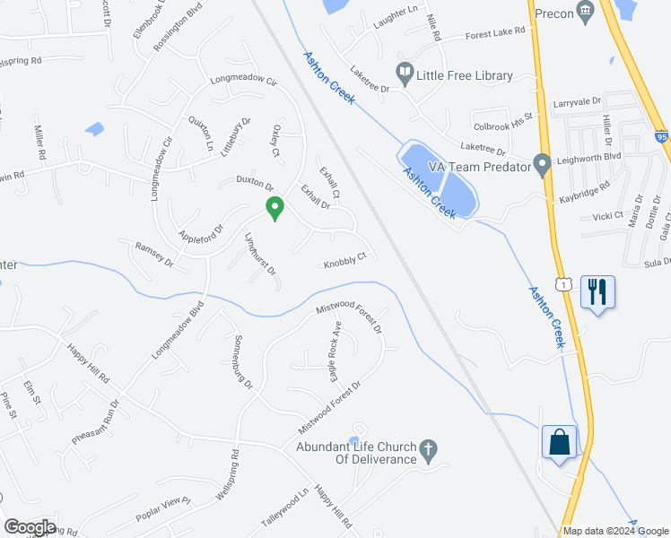 map of restaurants, bars, coffee shops, grocery stores, and more near 2737 Knobbly Court in Chester