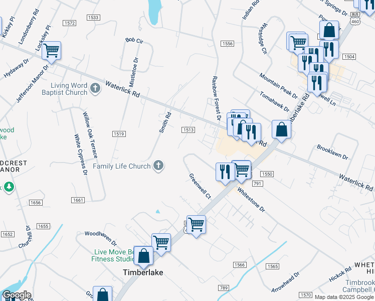 map of restaurants, bars, coffee shops, grocery stores, and more near 257 Greenwell Court in Lynchburg