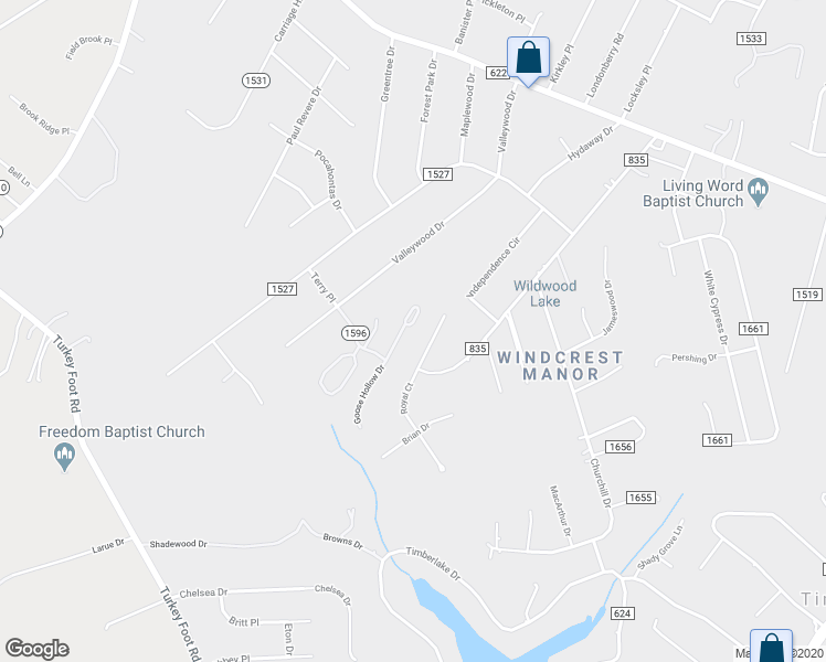 map of restaurants, bars, coffee shops, grocery stores, and more near 604 Goose Meadow Drive in Forest