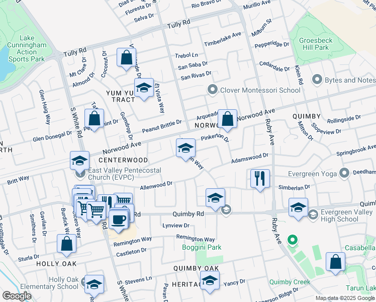 map of restaurants, bars, coffee shops, grocery stores, and more near 3288 Remington Way in San Jose