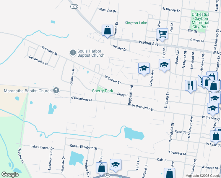 map of restaurants, bars, coffee shops, grocery stores, and more near 807 Outer Sugg Street in Madisonville