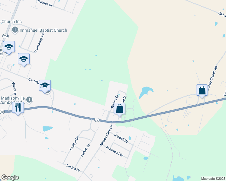 map of restaurants, bars, coffee shops, grocery stores, and more near 1280 Walnut Lane in Madisonville