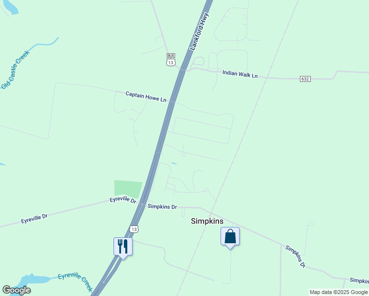 map of restaurants, bars, coffee shops, grocery stores, and more near 5259 Ramshorn Road in Cape Charles