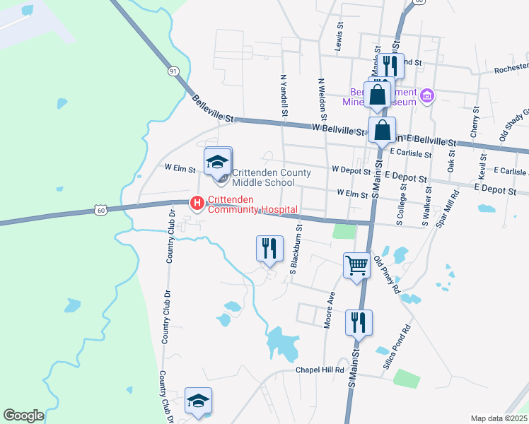 map of restaurants, bars, coffee shops, grocery stores, and more near 519 West Gum Street in Marion