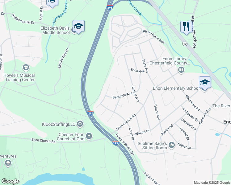 map of restaurants, bars, coffee shops, grocery stores, and more near 14214 Traywick Drive in Chester