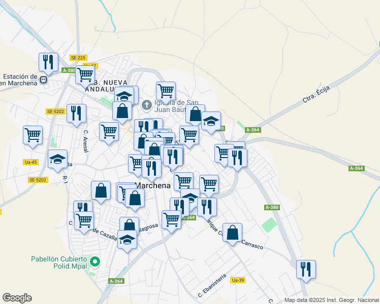 map of restaurants, bars, coffee shops, grocery stores, and more near 15 Calle Huerta Gavira in Marchena