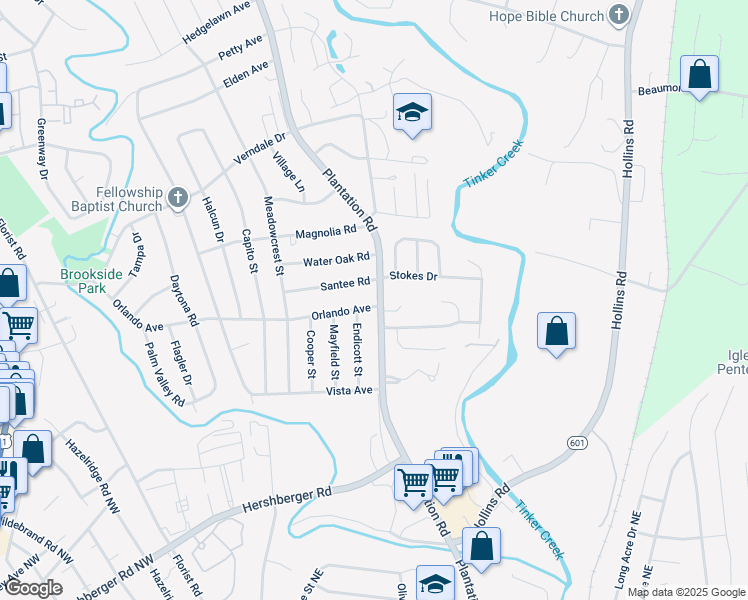 map of restaurants, bars, coffee shops, grocery stores, and more near 638 Orlando Avenue in Hollins