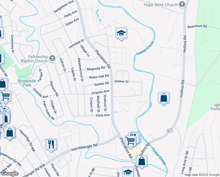map of restaurants, bars, coffee shops, grocery stores, and more near 638 Orlando Avenue in Hollins