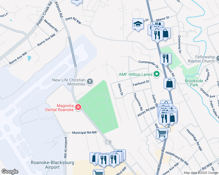 map of restaurants, bars, coffee shops, grocery stores, and more near 5844 Santa Anita Terrace in Roanoke