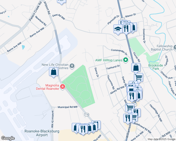 map of restaurants, bars, coffee shops, grocery stores, and more near 5844 Santa Anita Terrace in Roanoke