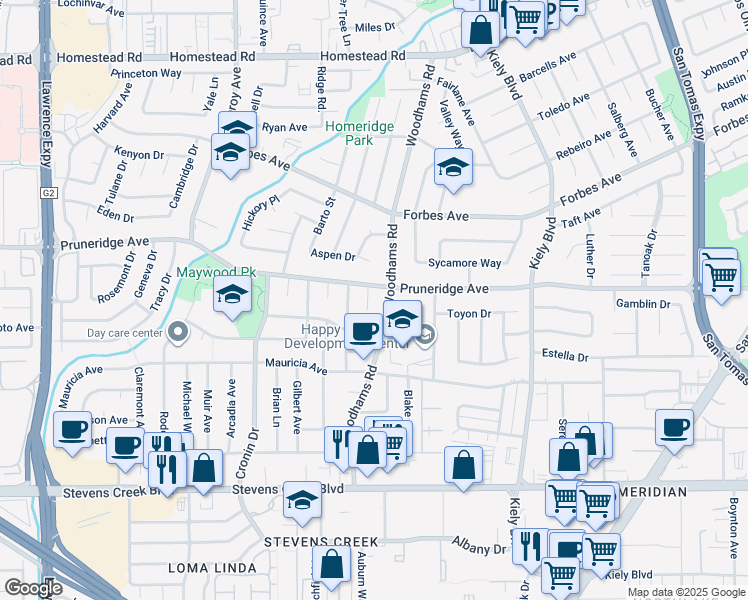 map of restaurants, bars, coffee shops, grocery stores, and more near 369 Drake Court in Santa Clara