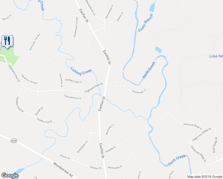 map of restaurants, bars, coffee shops, grocery stores, and more near 12200 Nithdale Court in Chesterfield