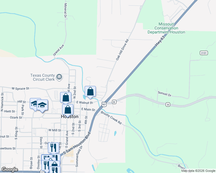 map of restaurants, bars, coffee shops, grocery stores, and more near 680 Oak Hill Drive Road in Houston