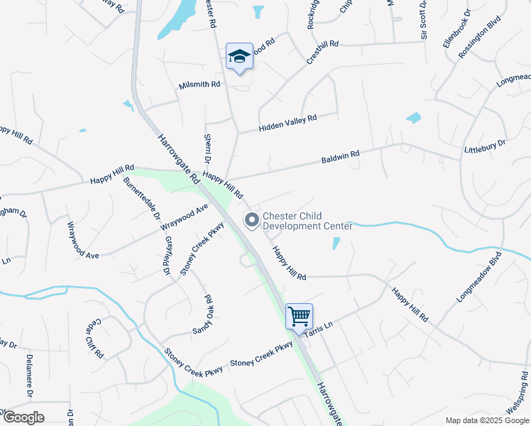 map of restaurants, bars, coffee shops, grocery stores, and more near 13611 Happy Hill Road in Chester