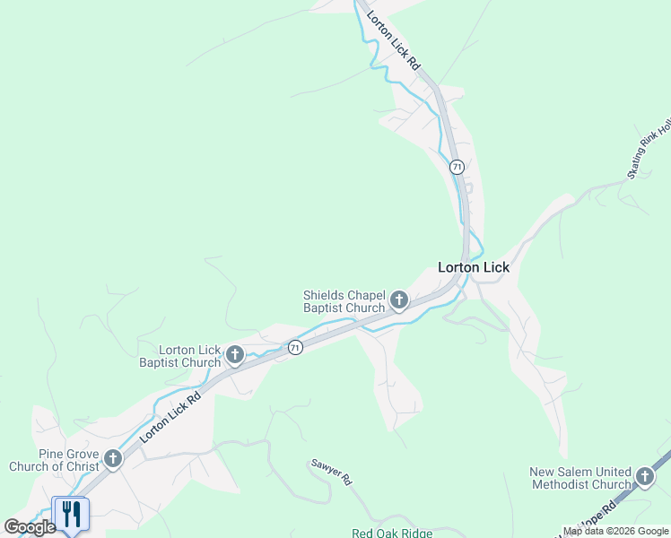 map of restaurants, bars, coffee shops, grocery stores, and more near 1611 Lorton Lick Road in Bluefield
