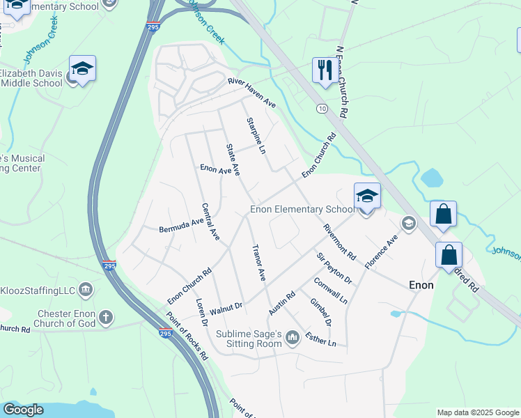 map of restaurants, bars, coffee shops, grocery stores, and more near 1509 Enon Church Road in Chester