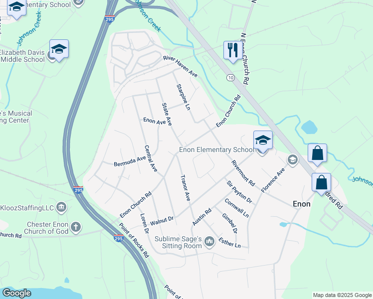map of restaurants, bars, coffee shops, grocery stores, and more near 1509 Enon Church Road in Chester