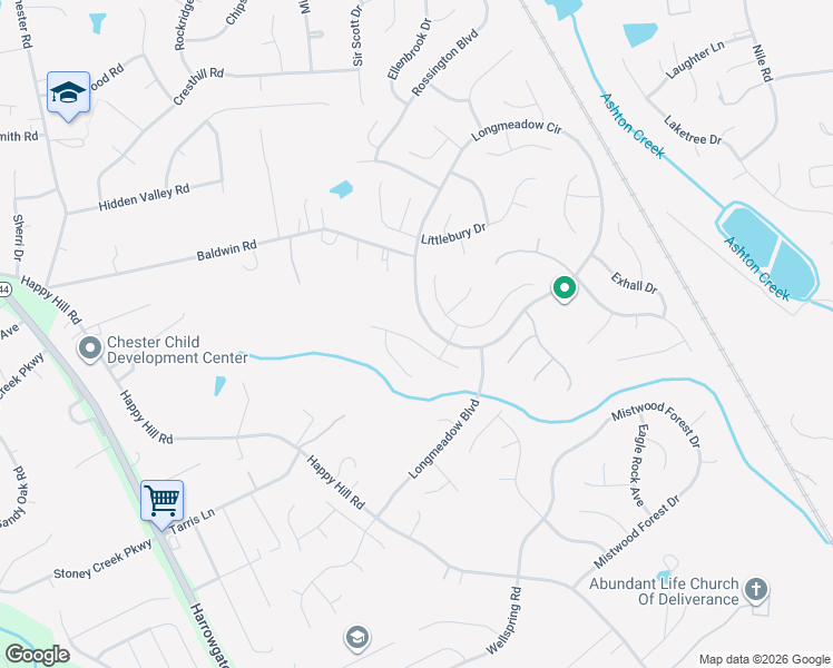 map of restaurants, bars, coffee shops, grocery stores, and more near 3118 Ramsey Drive in Chester