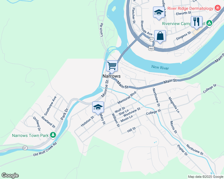 map of restaurants, bars, coffee shops, grocery stores, and more near 137 Center Street in Narrows